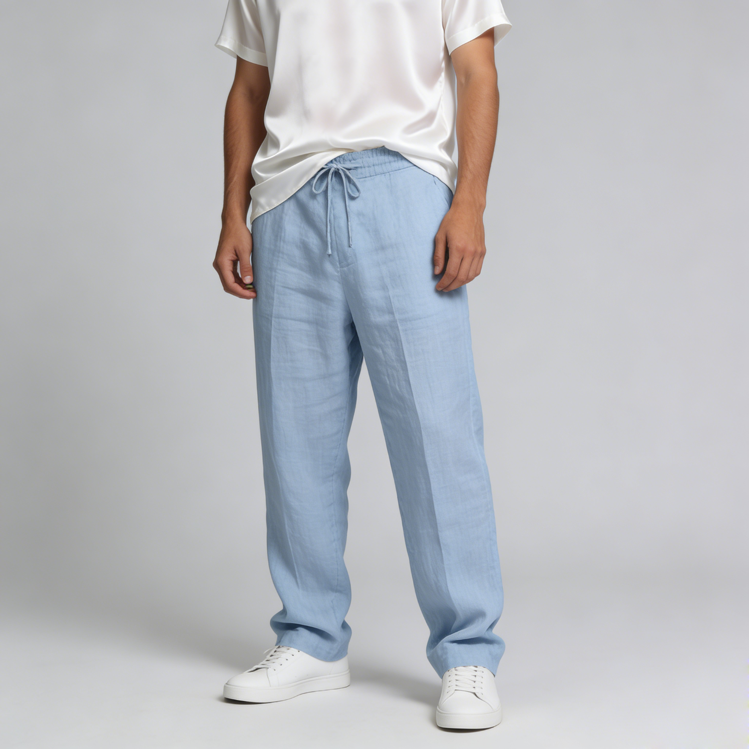 Linen Pants Men Linen Straight Leg Trousers Easy Care REAL SILK LIFE