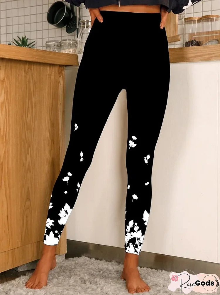 Casual Floral Cotton Blends Leggings