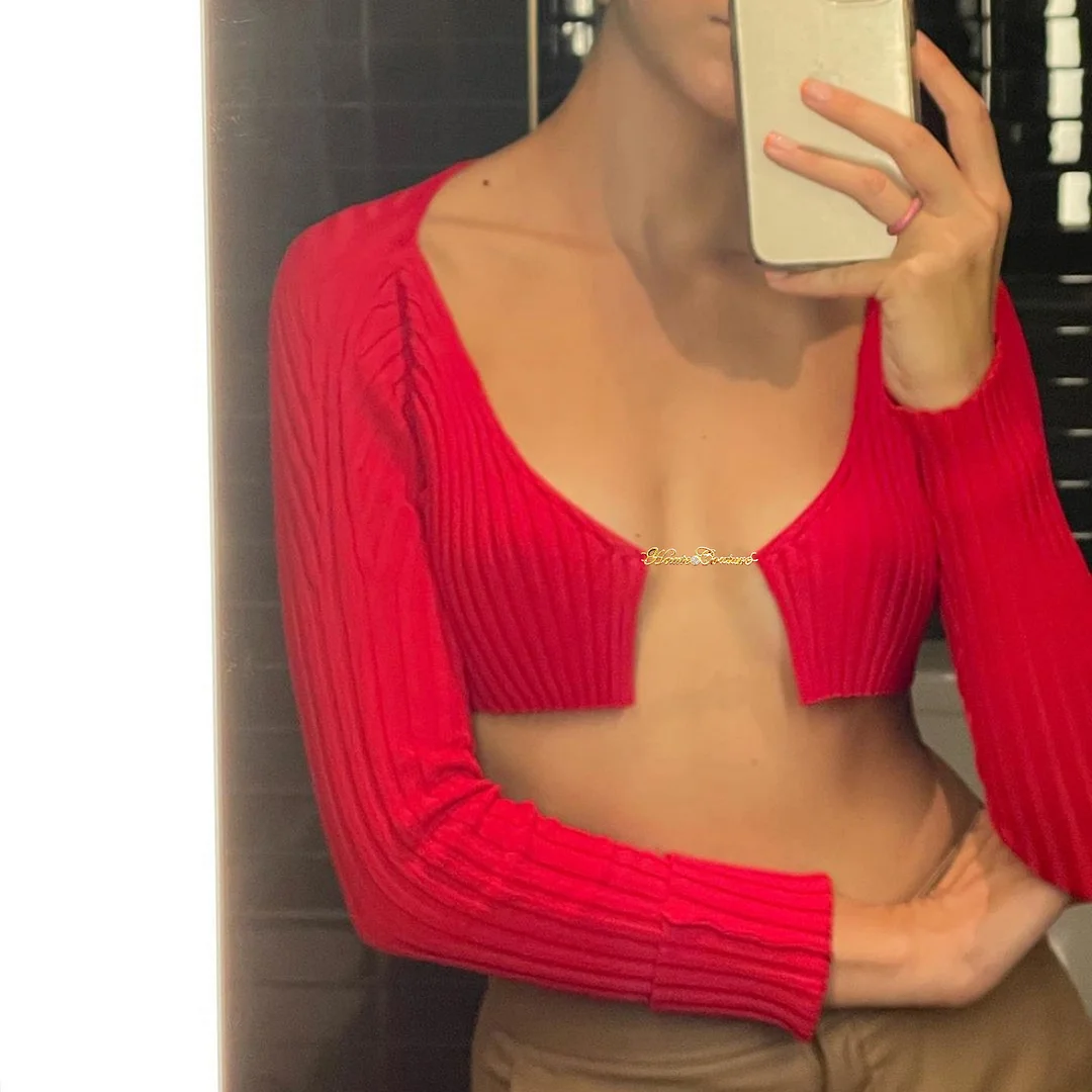 Uveng Spring And Summer New Women's Clothing 2025 Autumn And Winter Explosive Sweater Gold Label Long-Sleeved Short Knitted Open Shirt