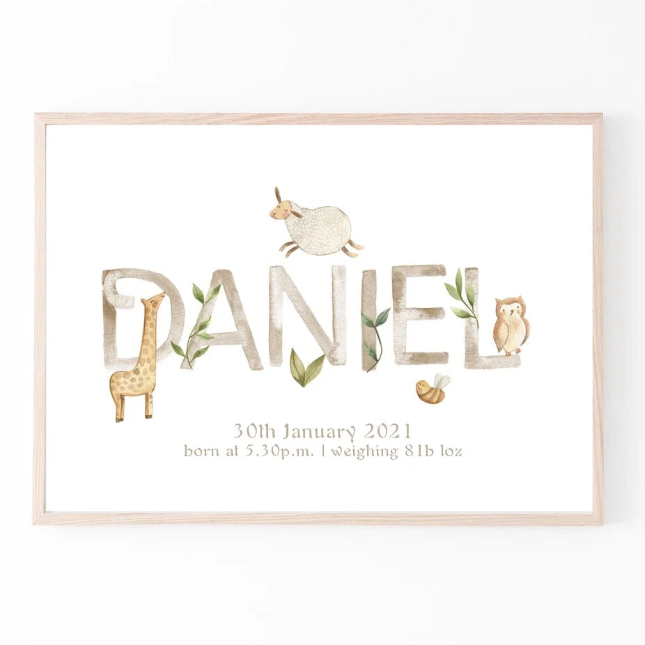 Personalized Poster Baby Name Custom Canvas Painting Nursery Print Pictures Newborn date of birth Wall Art for Baby Rooms Decor