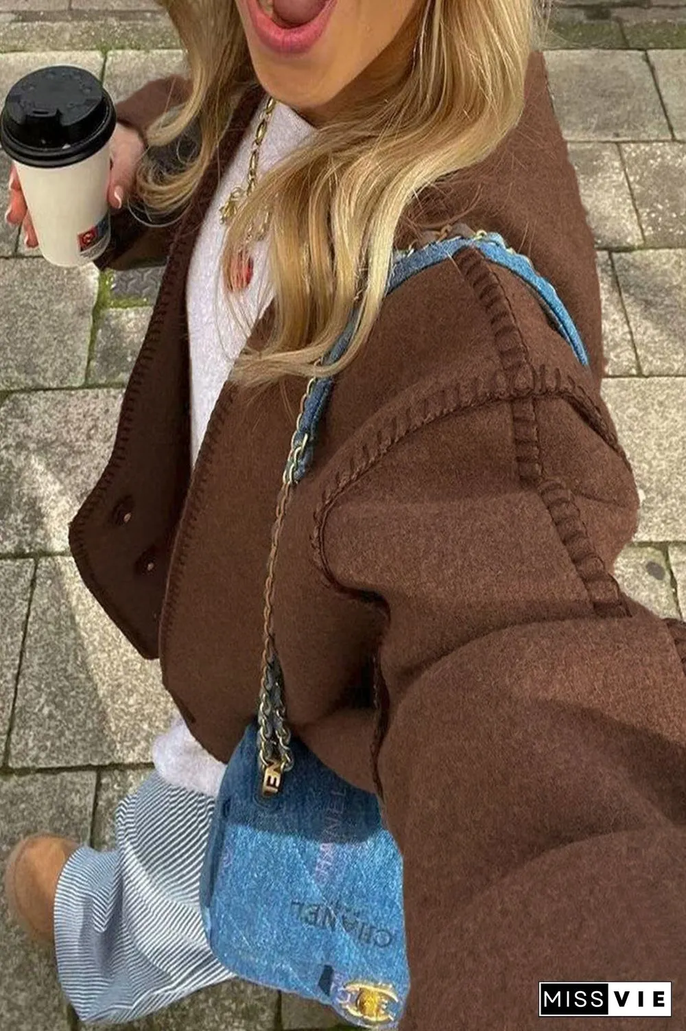 Casual British Style Solid Buttons V Neck Outerwear