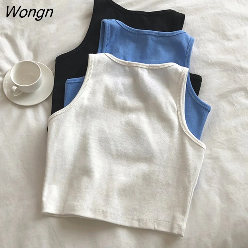 Wongn Women's Crop Top Letter Embroidery Tank Top Fashion Casual Sleeveless Angel Vest Camis Sportwear women Tank Tops Clothing 2022