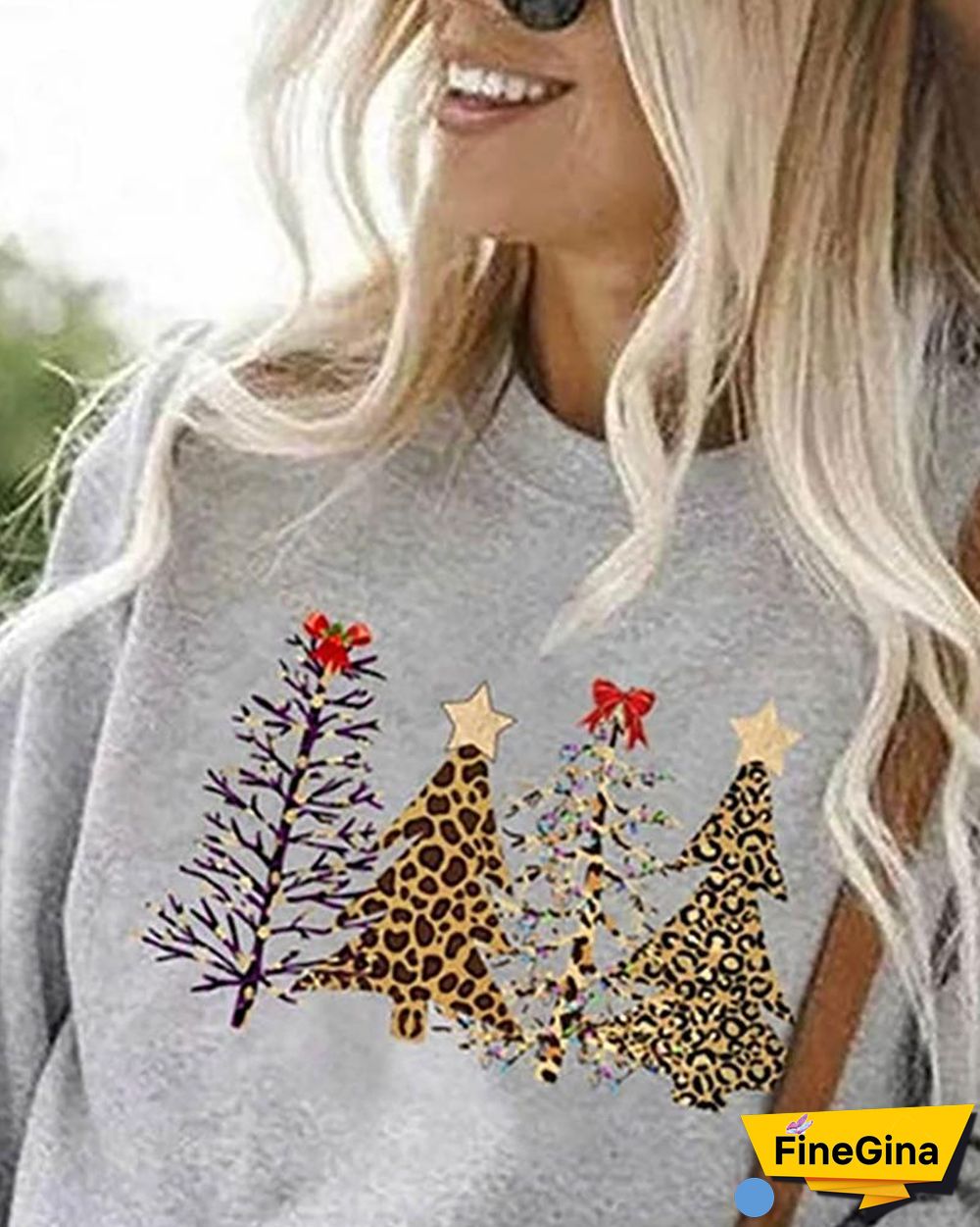 Christmas Tree Print Long Sleeve Sweatshirt
