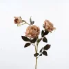 Autumn Vibe 3 Heads Burn Edge Artificial Stem Rose Flower