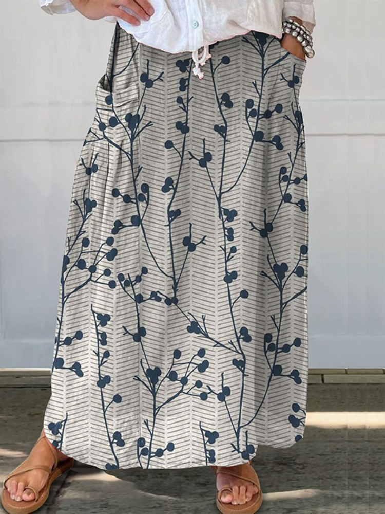 Comstylish Floral Print Pocket Casual Skirt