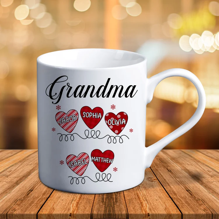 Personalized1-10 Names Family Heart Mug-Christmas Birthday Gift Ceramic Coffee Mug for Family