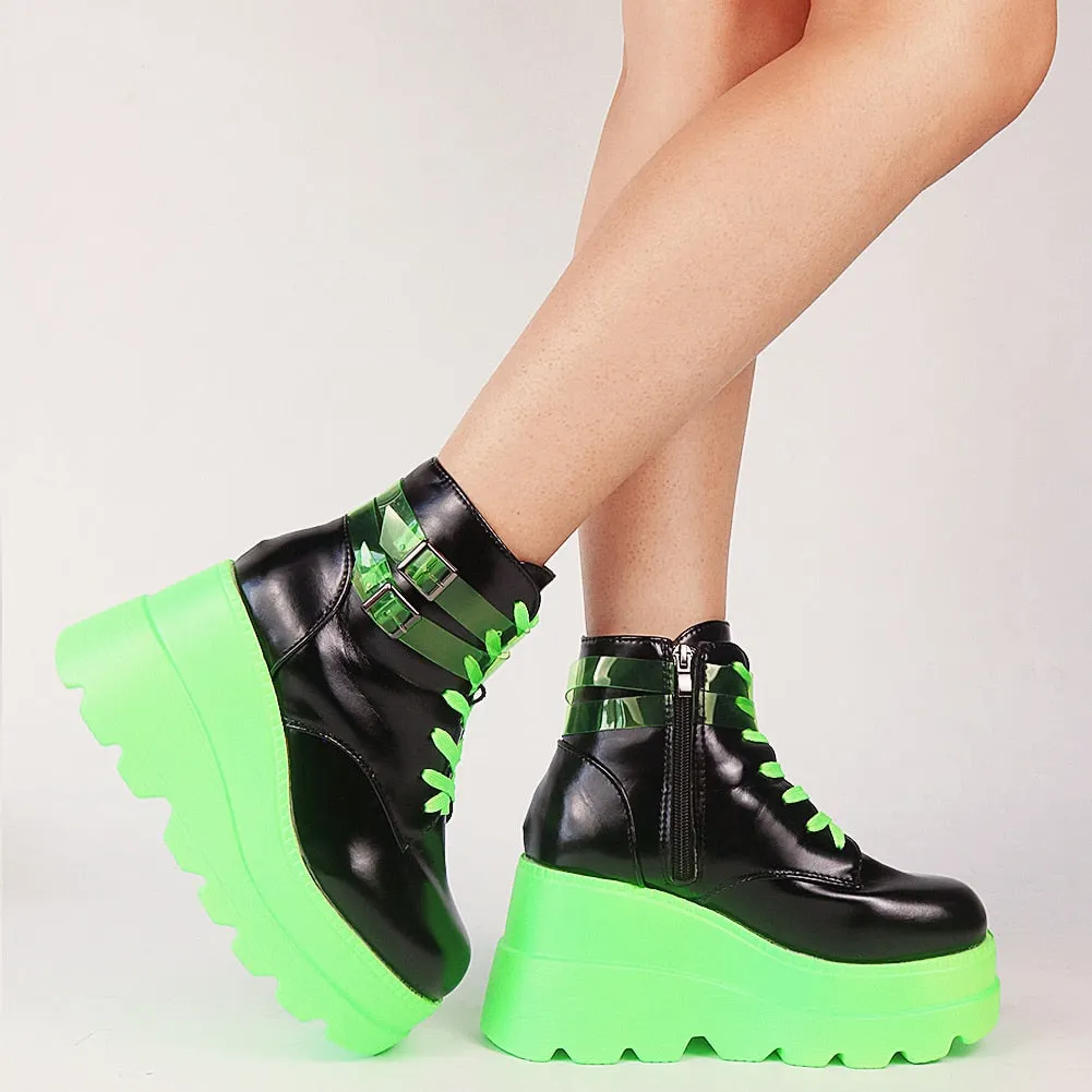 BONJOMARISA 2021 Brand Platform Designer Goth Cool Motorcyle Women Boots Punk Street Zipper Elastic Band Black Ladies Shoes