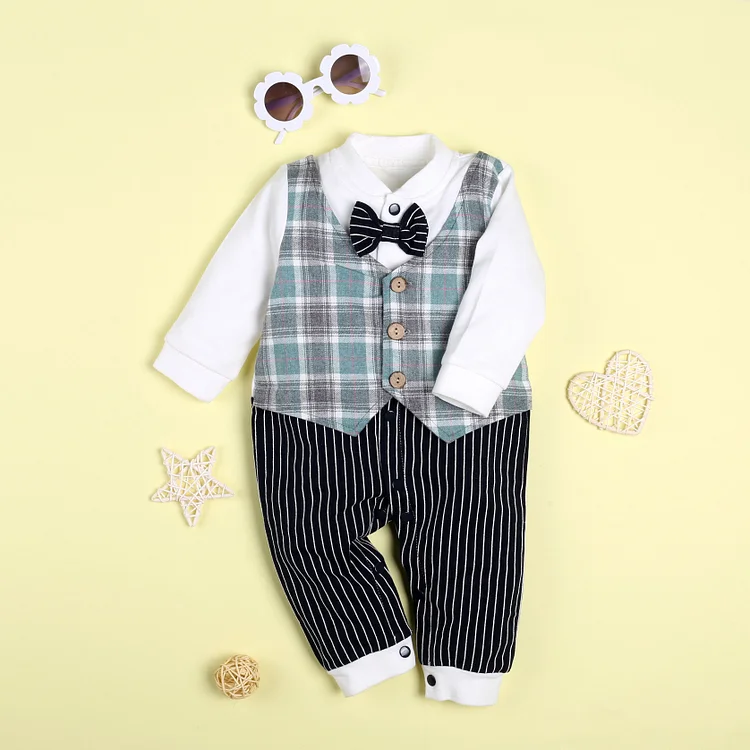  Gentleman Bowknot Decor Stripe Long-sleeve Jumpsuit für 22'' Reborn Babypuppe Junge - RSDP-Rebornbabypuppen-Rebornbabypuppen.de