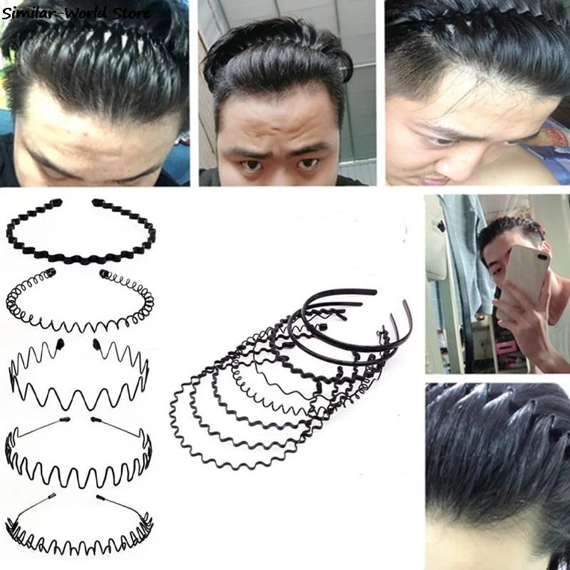 1/2PCS Boys Girls Black Metal Waved Style Holiday Sports Hairband Solid Men Women Unisex Hair Band Casual Adult Headwear New