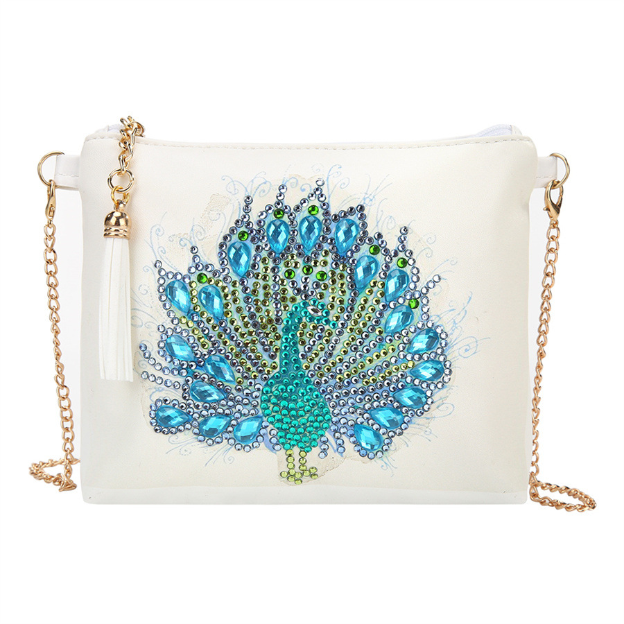 Cross mirror e-commerce 1 creative 5D DIY diamond painting shoulder chain bag with zipper, peacock style
