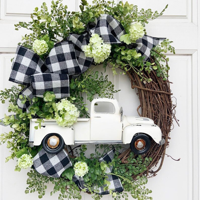 Farmhouse Truck Wreath Summer Outdoor Wreaths Inexpensive Fall Wreaths、、sdecorshop