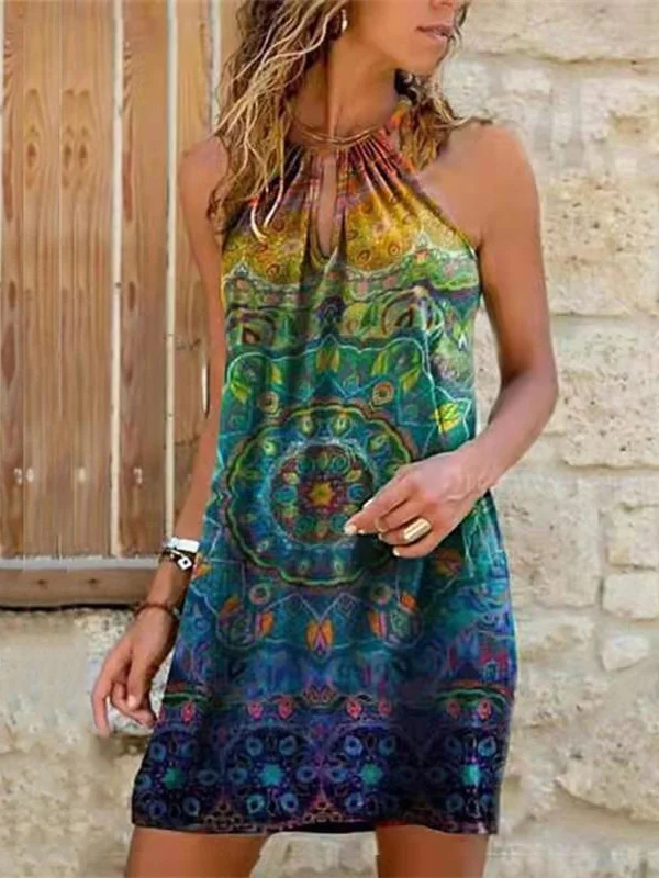 Sling halterneck print dress