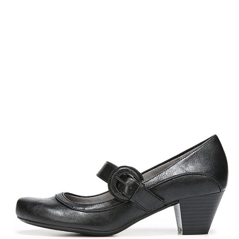 TAAFO Navy Blue Med Chunky Heels Mary Jane Pumps Round Toe Woman For Ladies Buckle Strap Shoes