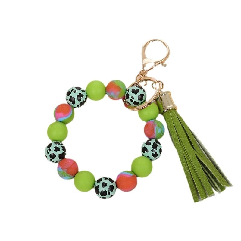 Vintage Style Minimalist Leopard Silica Gel Beaded Unisex Bag Pendant Keychain