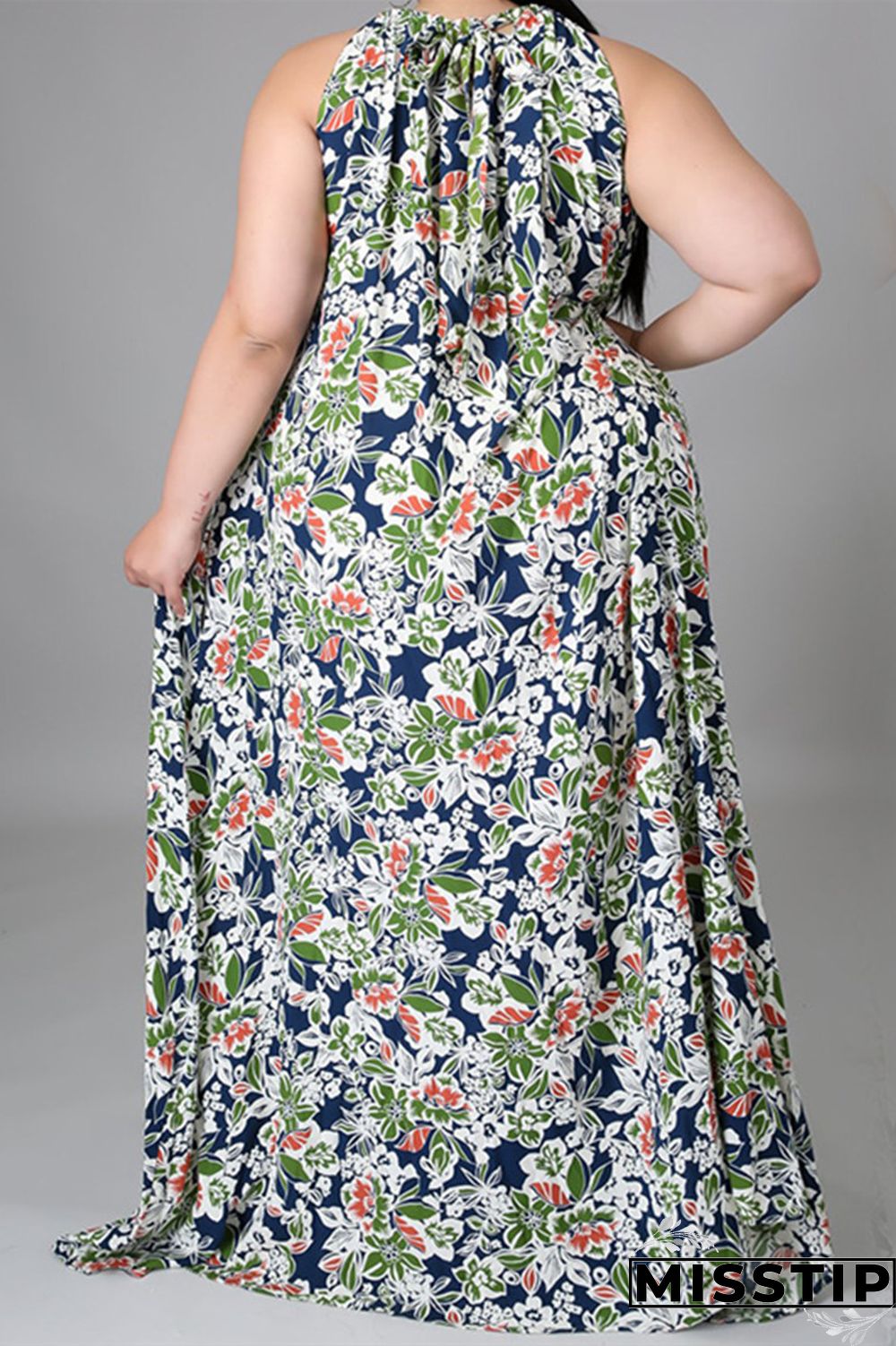 Green Fashion Casual Plus Size Print Basic O Neck Sleeveless Dress