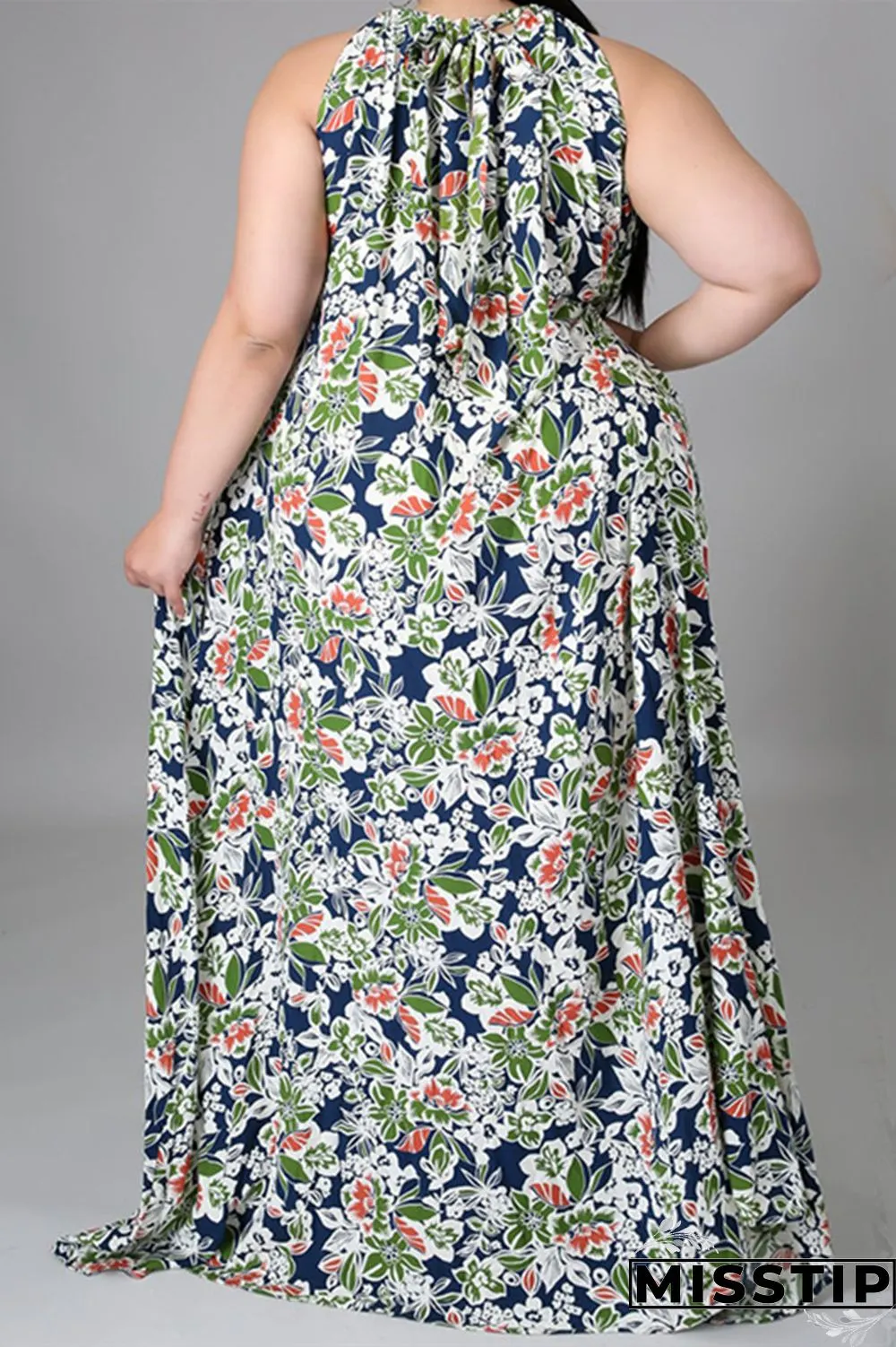 Green Fashion Casual Plus Size Print Basic O Neck Sleeveless Dress