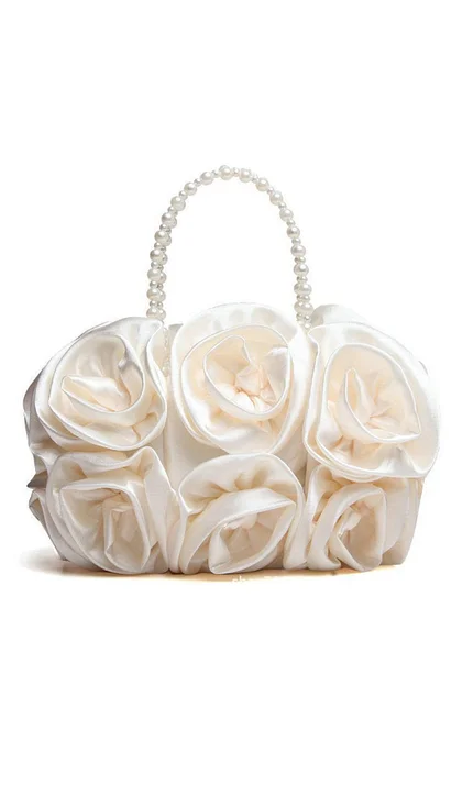 Satin Rosettes Pearl Handbag
