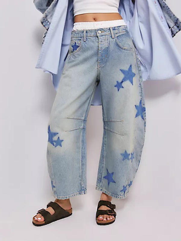 Loose Casual Five-pointed Star Printed Jeans