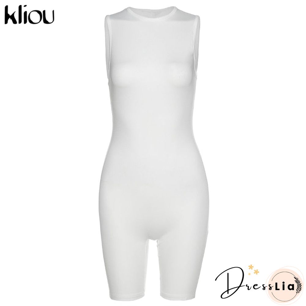 Kliou Zipper Rompers Women Summer Clothes Playsuits Sleeveless O-Neck Solid Casual Romper Slim Elastic Fitness Sportswear Outfit