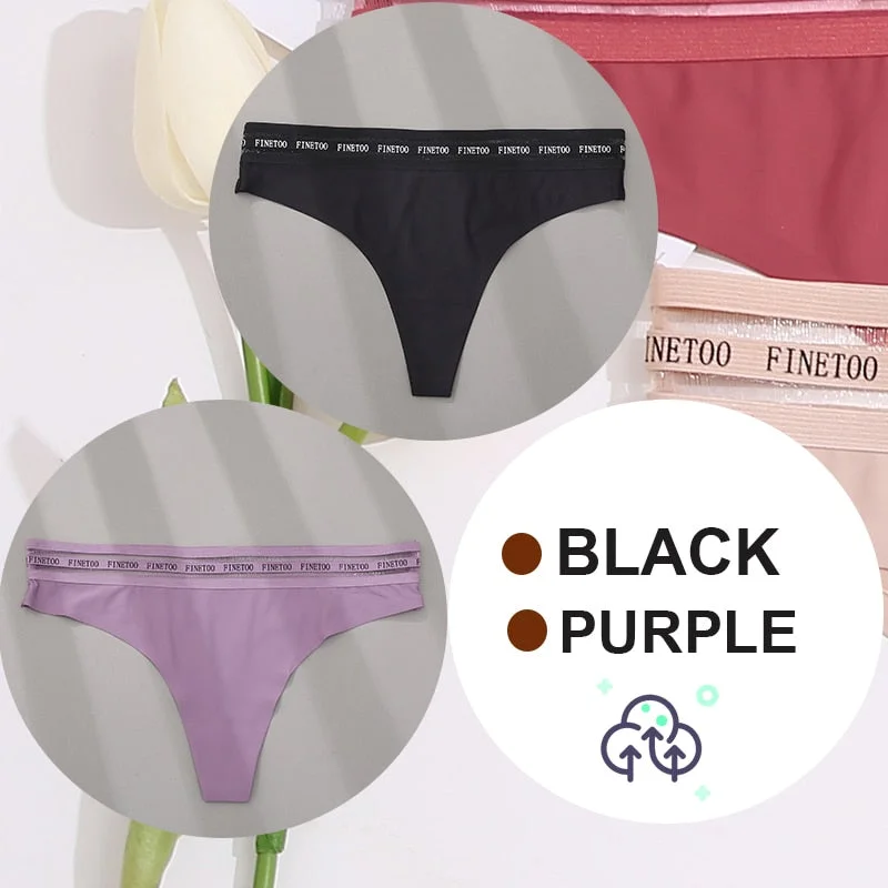 FINETOO 2PCS/Set Women Seamless G-string Panties M-XL Letter Soft Panties 7 Colors Patchwork Woman Underwear Thongs Lingerie