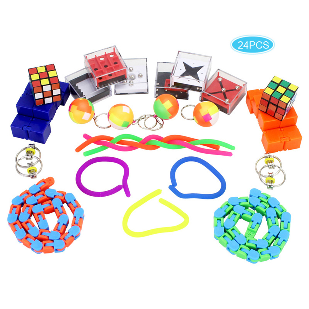 

24pcs Decompression Toy Set Puzzle 3D Maze Rubber Rope Chain Sensory Toys, 501 Original