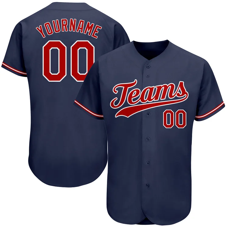 Custom Navy Red-White Baseball Jersey