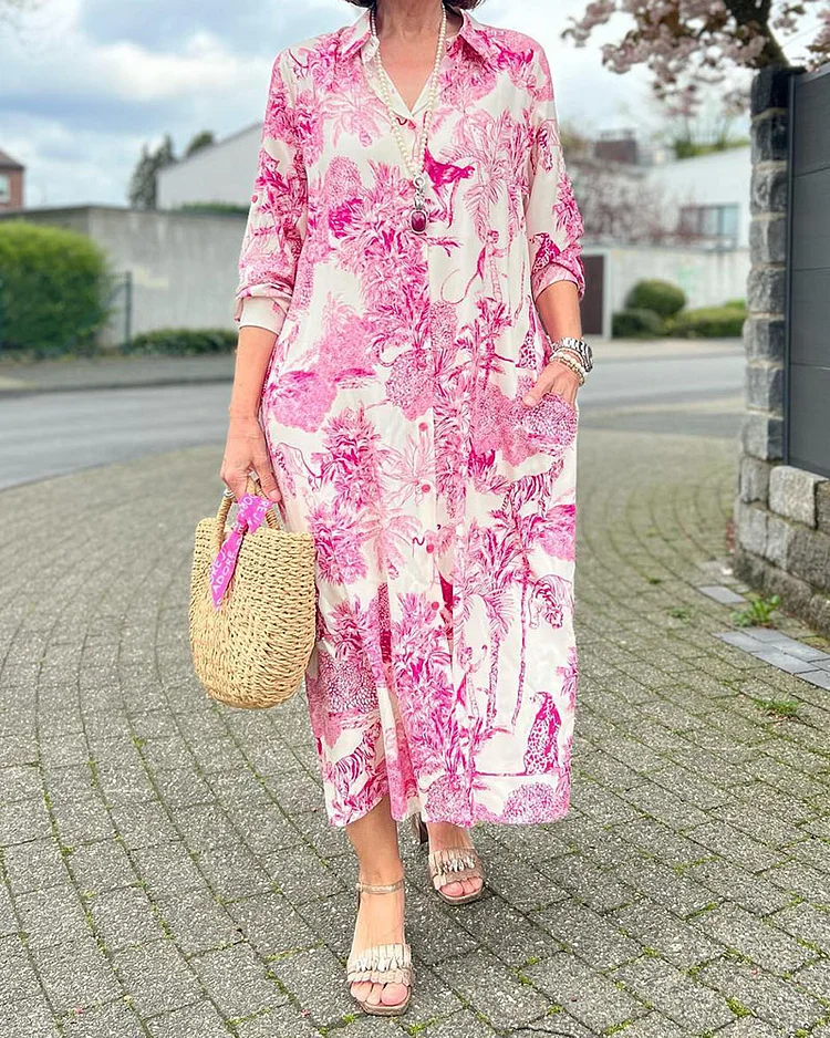 Elegant Shirt Collar Button Dress
