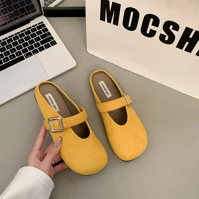 Yyvonne Jane's First Half Slippers Women Wear Half-Dragging 2025 Color Soft Flat Soles Pedaling Muller Shoes Tide