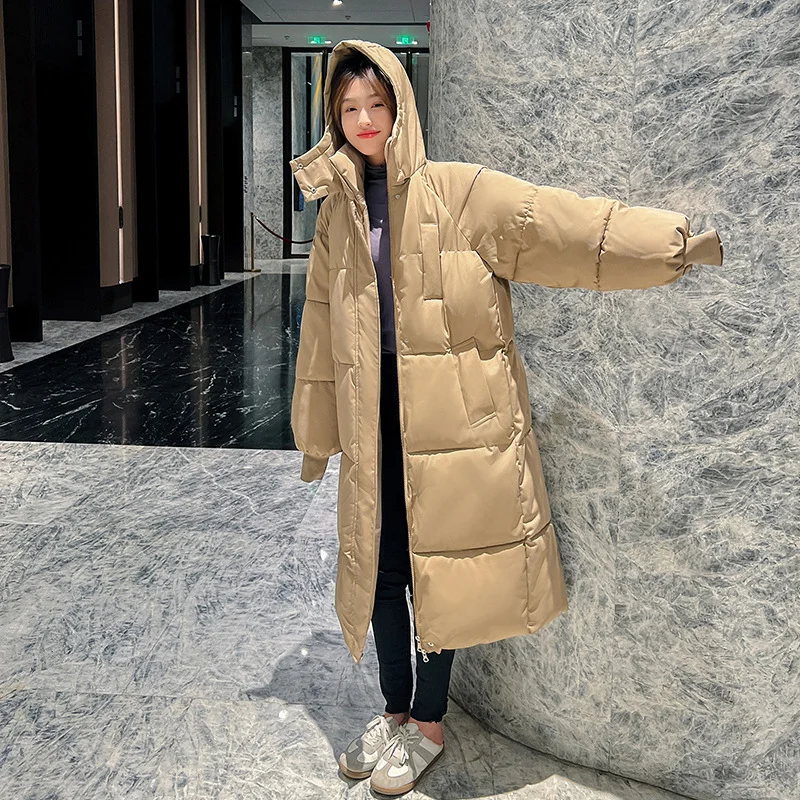 Toloer Real Shoot New Cotton-Padded Clothes In Winter Long Over The Knee Down Cotton Jacket Korean Version Loose And Thick Hooded Cotton-Padded Jacket Coat-Outfit Ideas