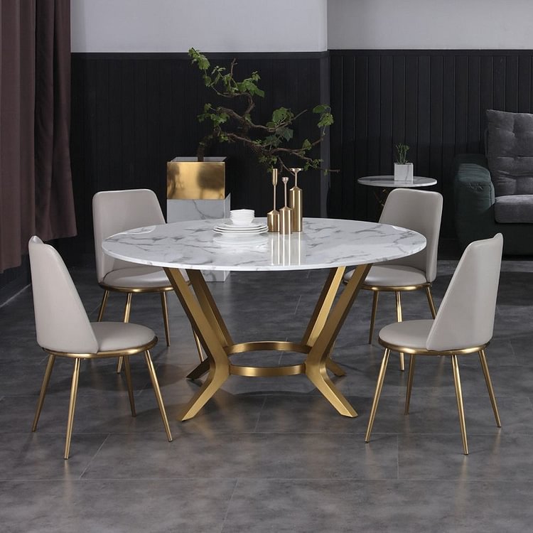 Modern Round White Marble Dining Table, Round White Marble Dining Room Table