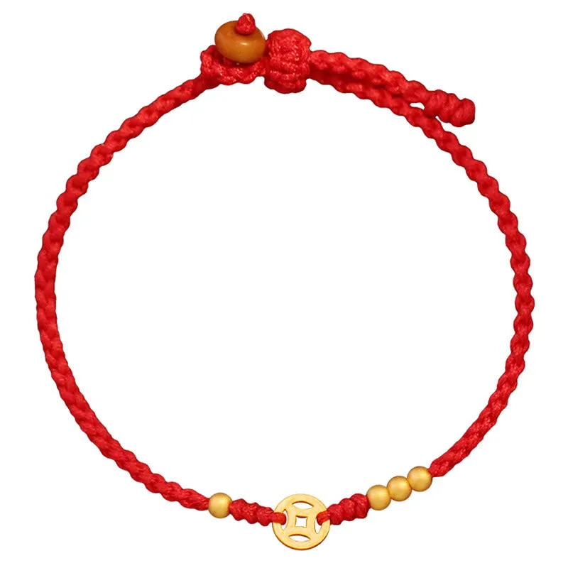 Copper Coin Braided Red String Bracelet