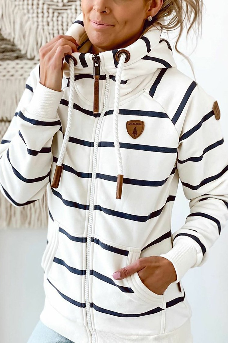 Stripe Casual Zipper Hoodie