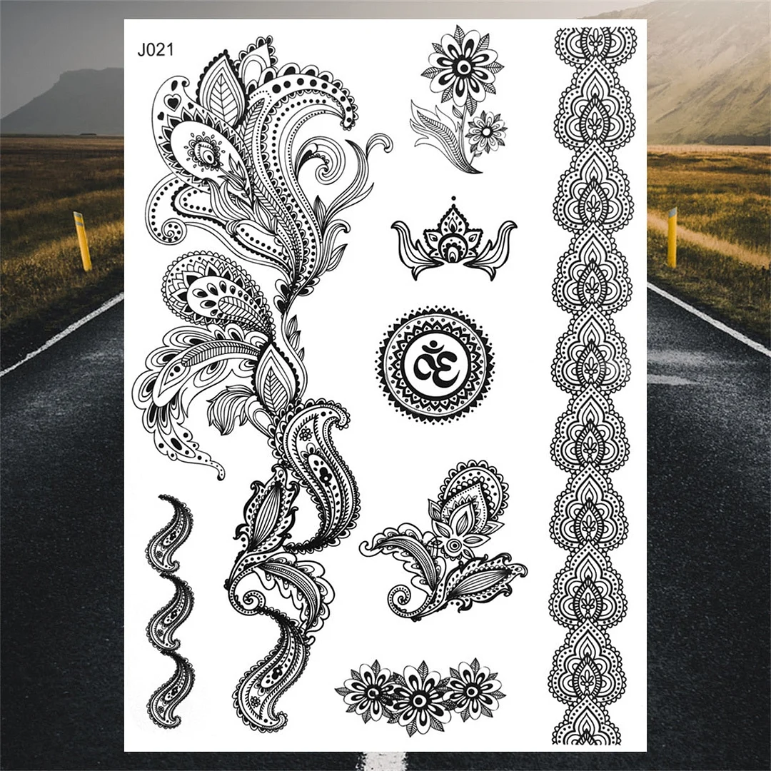 Henna Pendant Temporary Tattoos For Women Undertboob Girls Realistic Butterfly Rose Flower Fake Tattoo Sticker Chest Tatoos