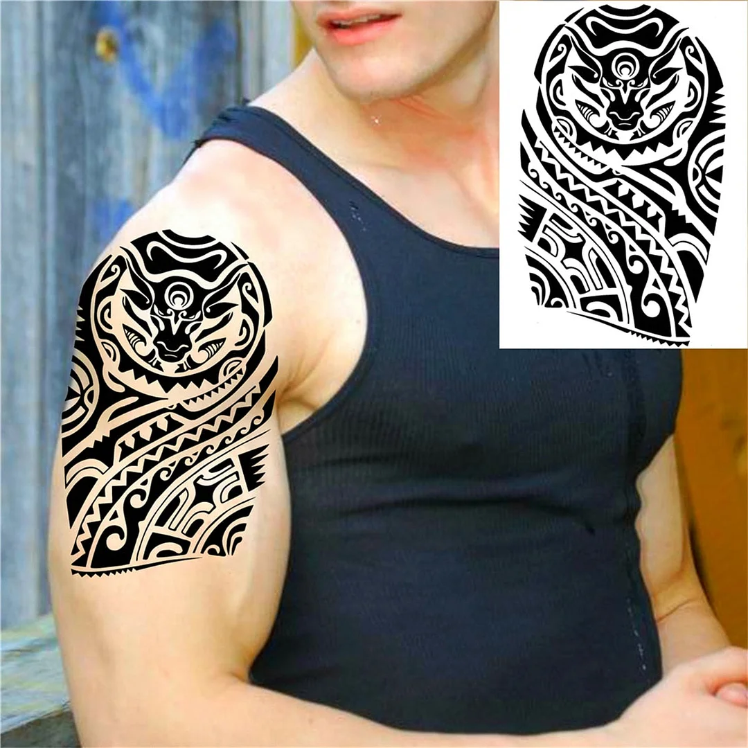 Flower Skeleton Temporary Tattoos For Women Men Adult Death Skull Tattoo Sticker Fake Lion Wolf Forest Black Evil Tatoos Armband