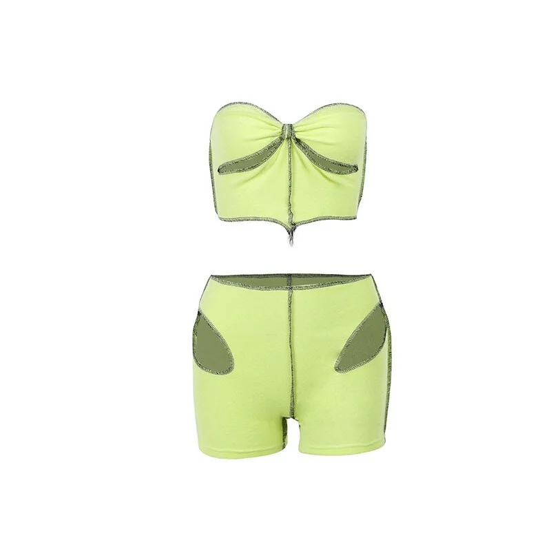 Hawthaw Women Sexy Patchwork Tube Tops Short Pants Party Club Two Piece Sets Suit Outfit 2022 Summer Clothes Wholesale Items