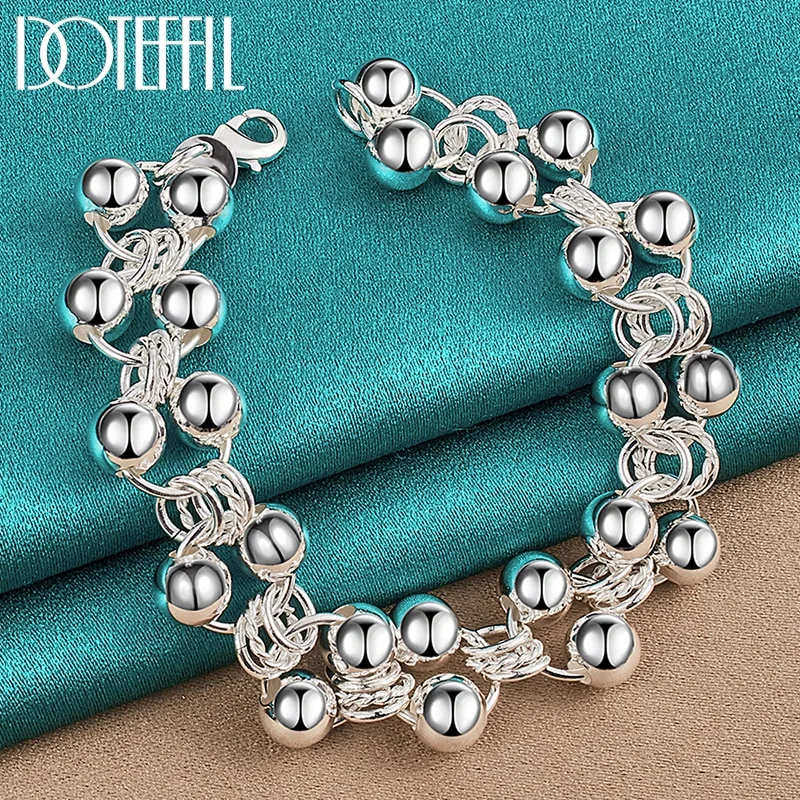 925 Sterling Silver Round Smooth Full Bead Ball Bracelet Chain For Women Jewelry