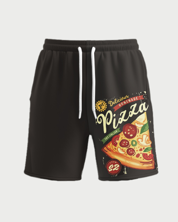 Men's Plus Size Retro Pizza Discount Printed T-shirt Shorts Suit