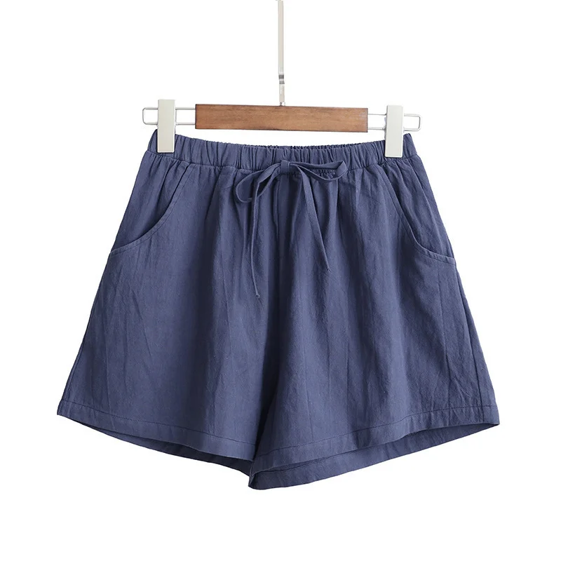 Women's Elastic Waist Pocket Linen Casual Short Pants