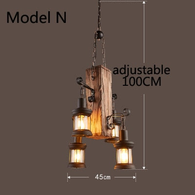 Retro Bar Industrial Wind Chandelier Loft Solid Wood Personality 