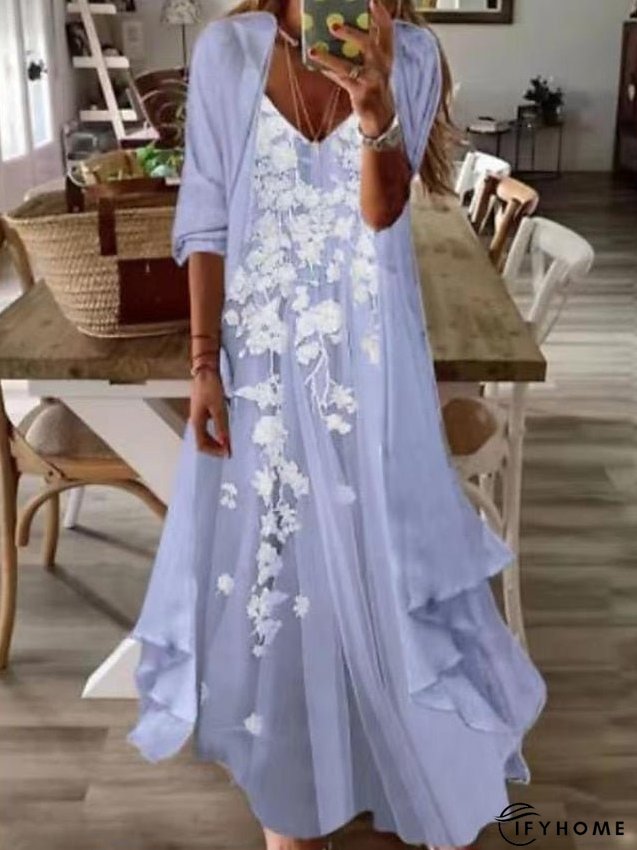 Casual Dress Dress Set Two Piece Dress Long Dress Maxi Dress Purple Brown Green Half Sleeve Flower Print Summer Spring V Neck Fashion Vacation S M L XL XXL 3XL for Women | IFYHOME