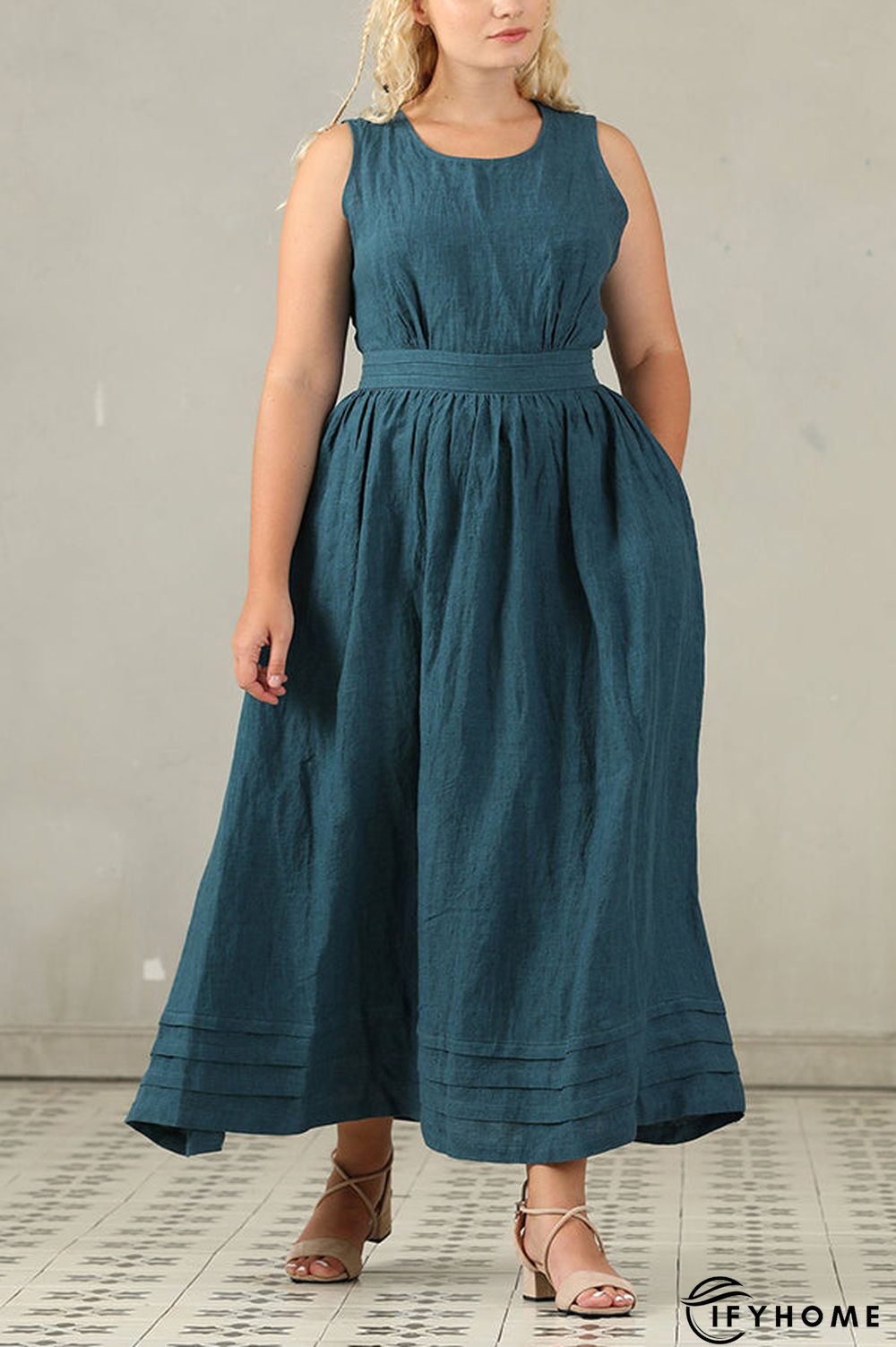 Cross Back O Neck Maxi Linen Dress | IFYHOME