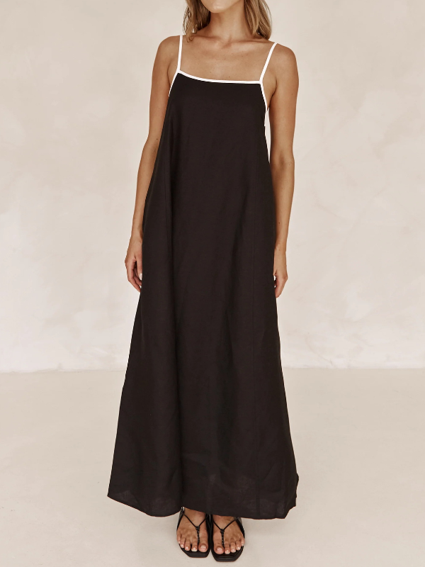 Casual Color Block Sling Maxi Dress