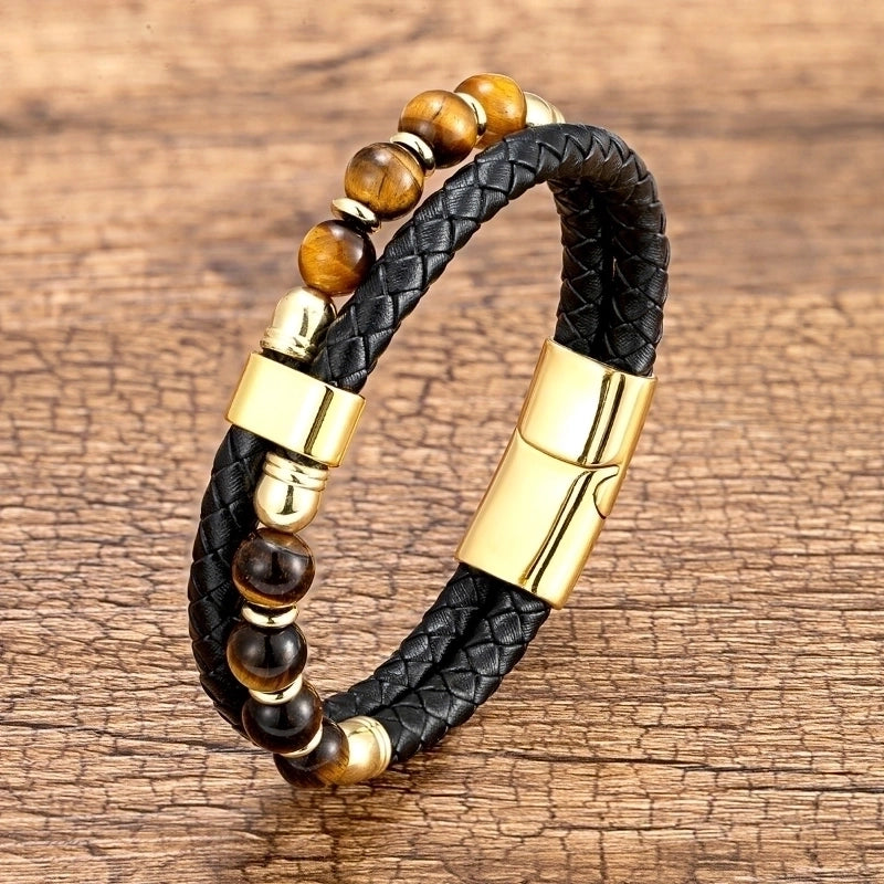 Minimalist Geometric Leather Rope Stone Metal Handmade Metal Button Unisex Bracelets