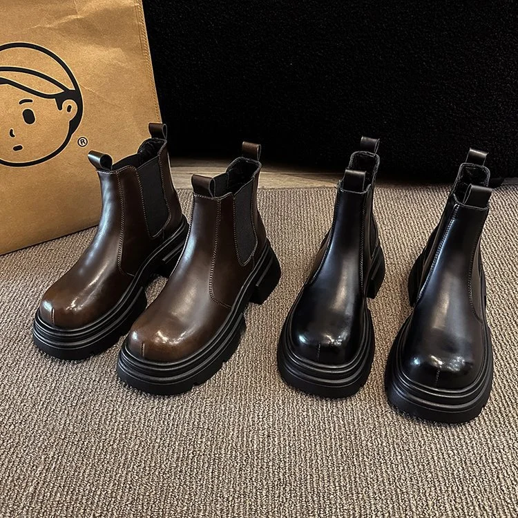 Yyvonne Real Soft Leather Chelsea Short Boots Fall 2024 New British Chimney Boots Muffin Thick-Soled Martin Boots