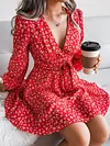 Bohemia Floral Printed Bandage V-Neck Long Sleeves A-Line Mini Dress