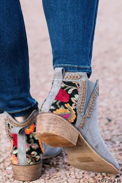 Floral Embroidered Ankle Booties