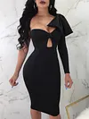 Solid Color One-Shoulder Long Sleeve Bow-Knot Tight Midi Dress