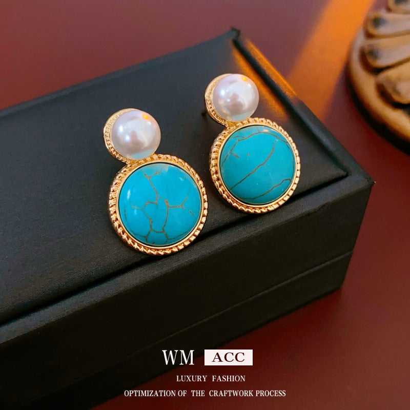 Medieval Round Geometric Artificial Pearl Electroplating Earrings