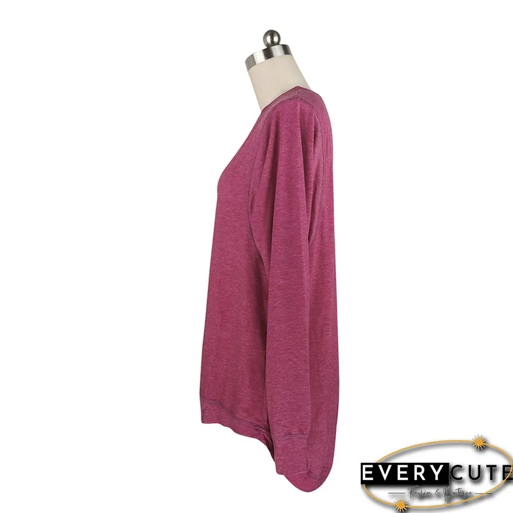 Rose Red Long Sleeve Loose Fit Sweatshirt