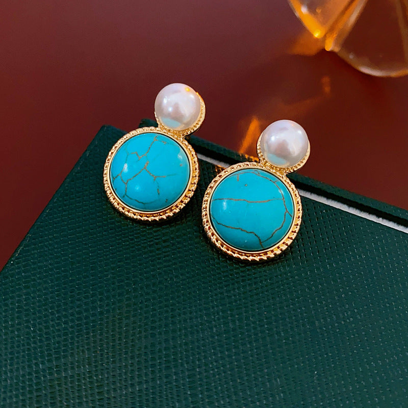 Medieval Round Geometric Artificial Pearl Electroplating Earrings